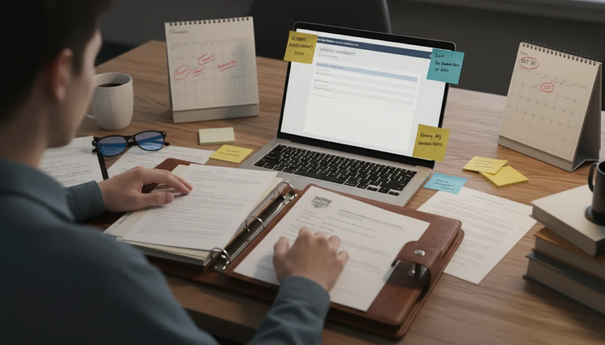 Student organizing academic portfolio for university applications