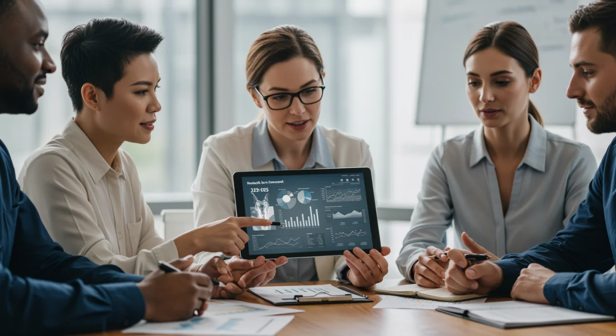 Employees discussing 2025 health benefit options with a professional.