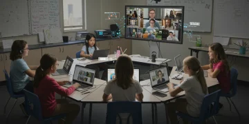 Students engaged in a dynamic virtual classroom session with interactive digital tools.