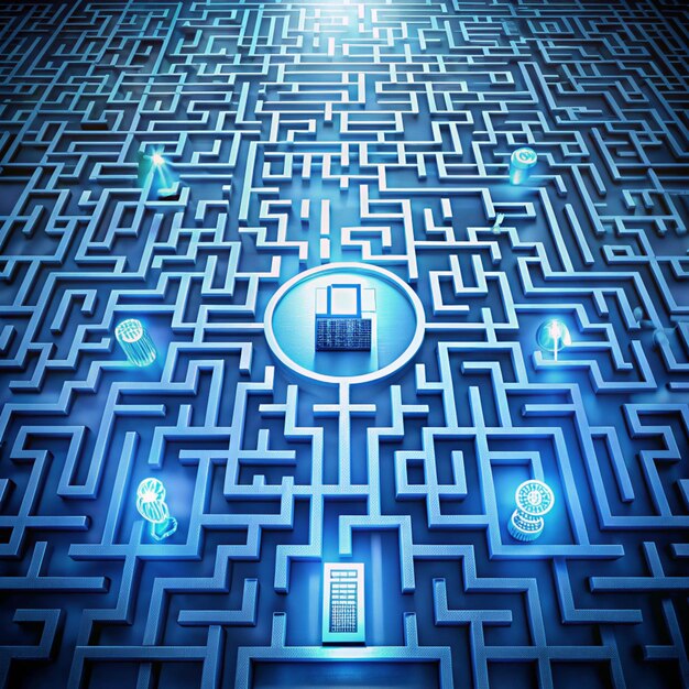 A graphic depicting a maze with different federal agencies trying to navigate it, symbolizing the complex and fragmented nature of current US data privacy regulations.