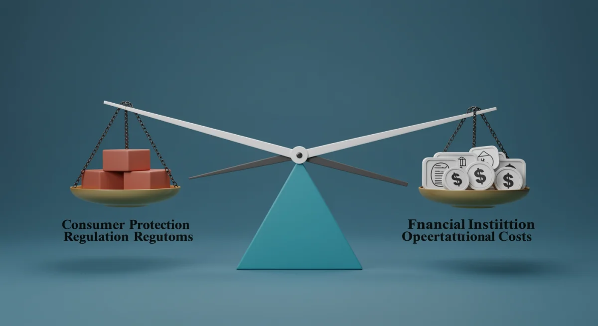 Balanced scale symbolizing consumer protection versus financial institution costs