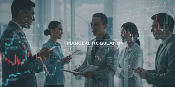 Financial data charts with consumer silhouettes, symbolizing Dodd-Frank Act impact on lending