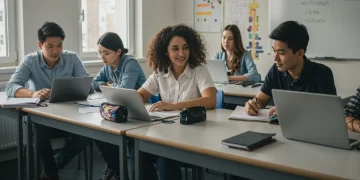 Federal Education Grant Opportunities 2025: A Detailed Guide Students and teachers collaborating in a modern classroom, symbolizing federal education grant impact.