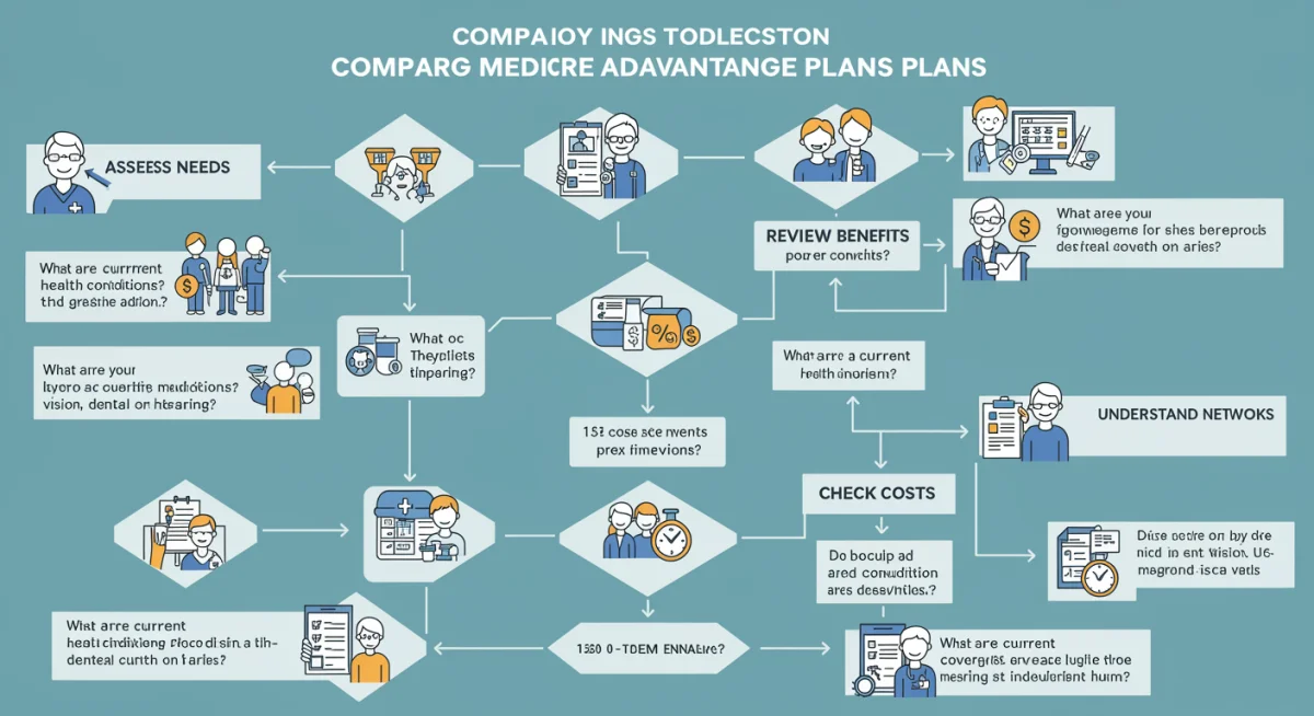 Infographic showing a decision-making flowchart for selecting Medicare Advantage plans.
