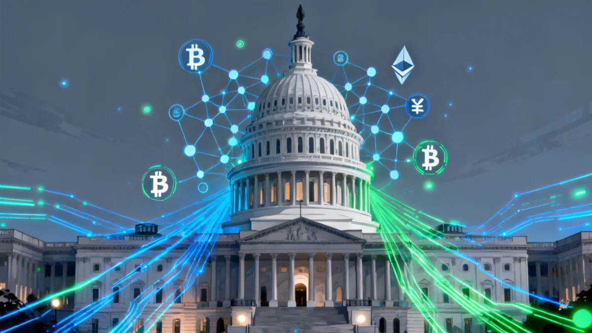 US Capitol with digital currency regulatory overlay