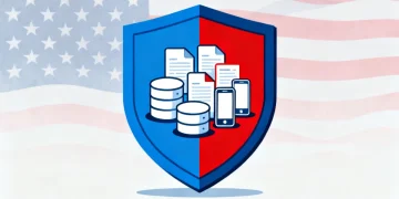 Shield safeguarding digital data, symbolizing new federal data privacy regulations in the US.