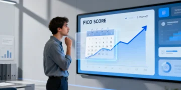 Digital FICO score graph trending upwards over six months, symbolizing credit improvement