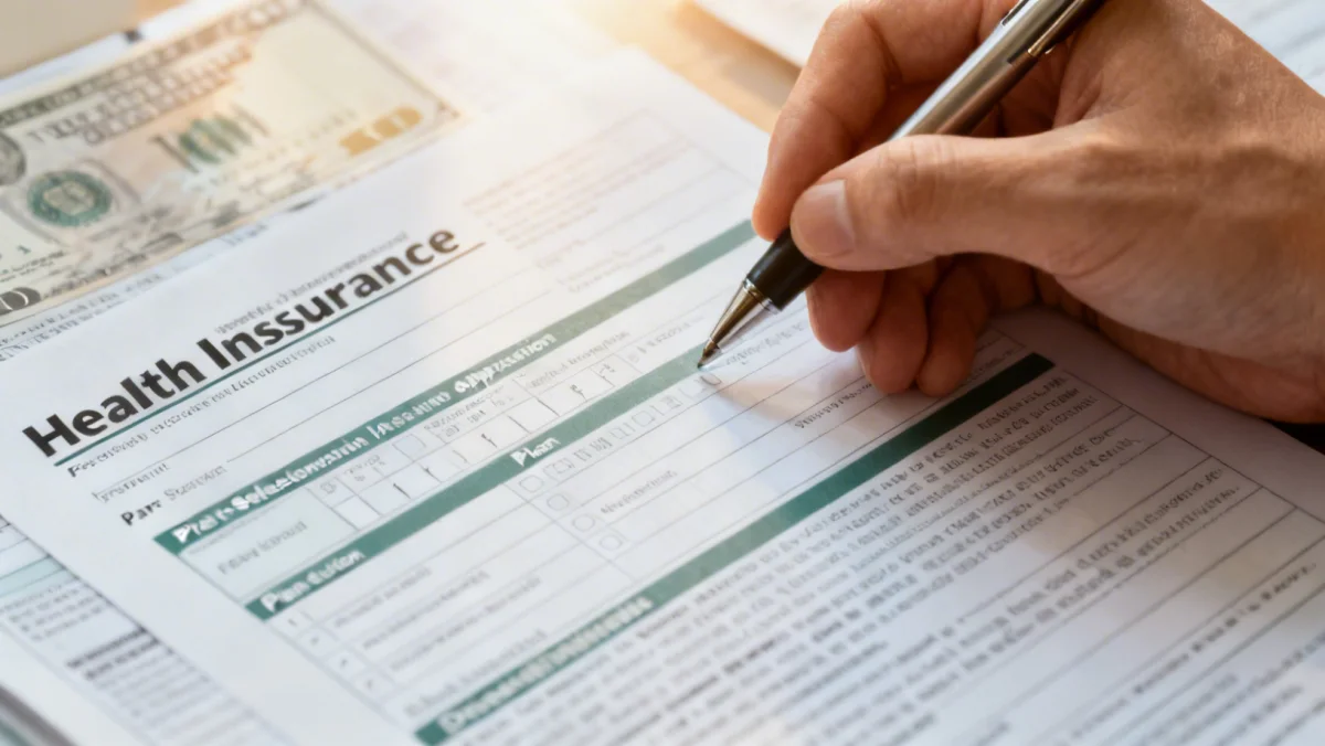 Individual carefully completing a health insurance application form