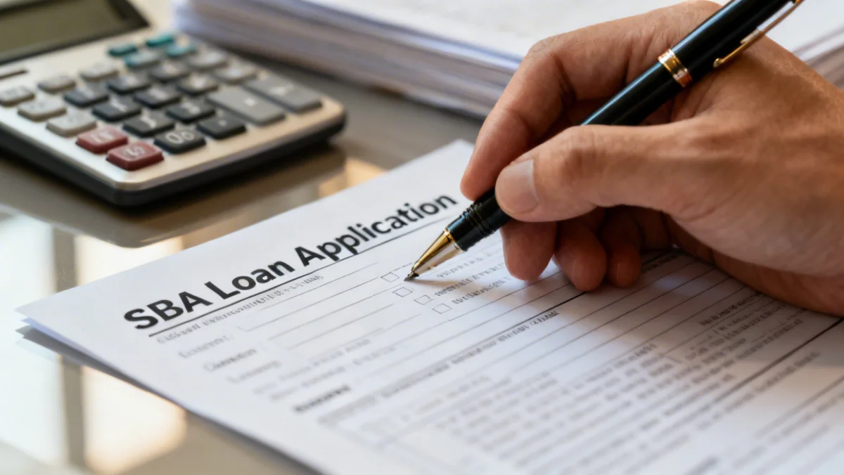 Detailed view of an SBA loan application form being reviewed