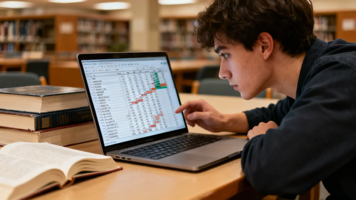 Student analyzing education financial planning spreadsheet