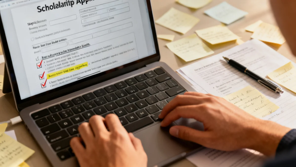 Student diligently completing a scholarship application form online