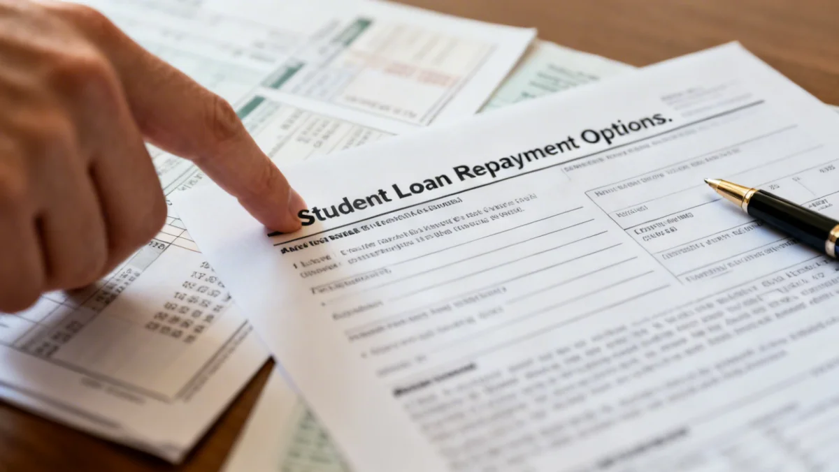 Hand highlighting important information on student loan repayment options document