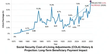 Historical COLA adjustments graph showing 2.5% increase for 2026