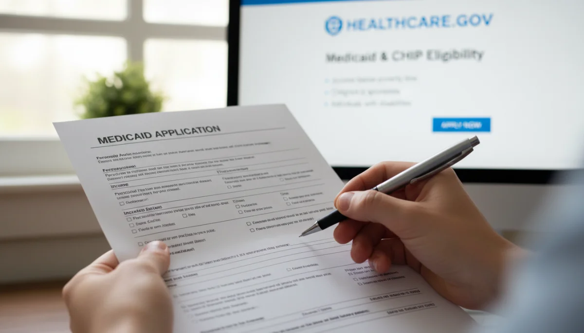 Person reviewing Medicaid enrollment documents