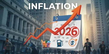 Financial chart showing a 3% inflation forecast for 2026, with consumer goods and money symbols.