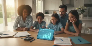 Family reviewing tax documents and financial projections for 2026 tax code changes