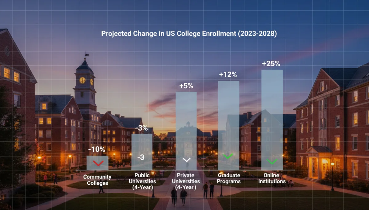 Projected enrollment changes for Fall 2026 across various student demographics in US higher education.