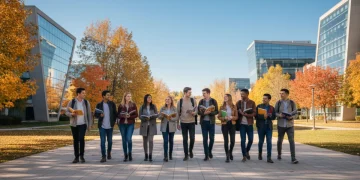 Students walking on a university campus in fall 2026, representing higher education enrollment trends.