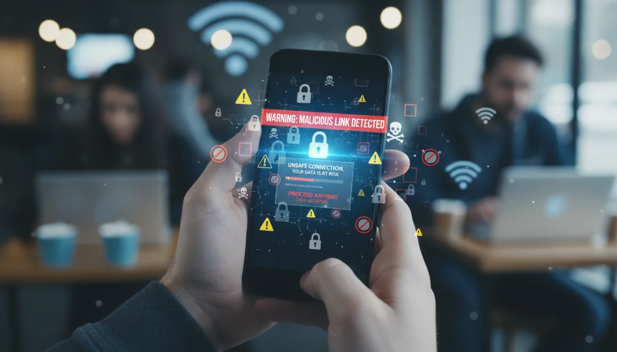 Smartphone user encountering a phishing scam