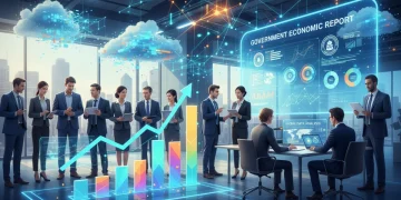Illustration of tech professionals and growth charts representing increased job openings in the technology sector.