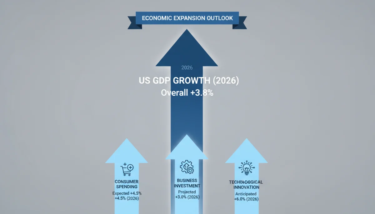Infographic illustrating three key economic indicators contributing to US GDP growth in 2026.