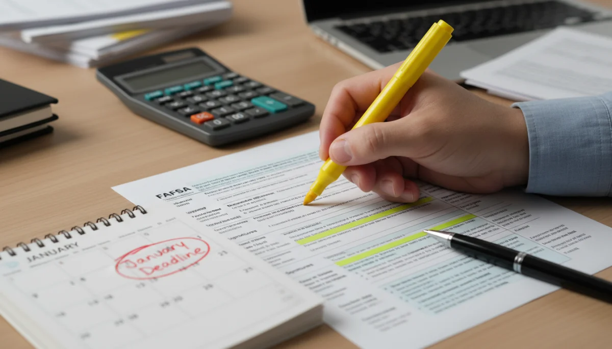 Hand highlighting crucial FAFSA sections with a marker