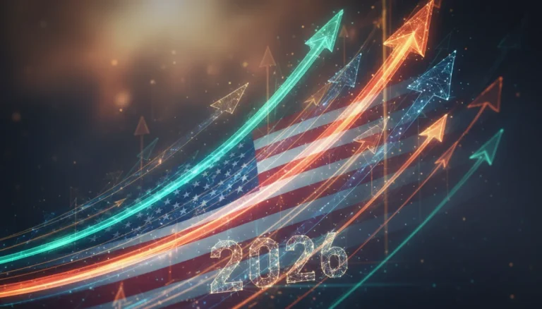 Dynamic financial charts showing upward trend for US economy in 2026, indicating strong GDP growth.